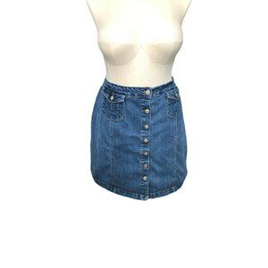 Villager Blue Denim Jean Skirt Womens Plus Size 18 Pockets Mini Buttoned Front